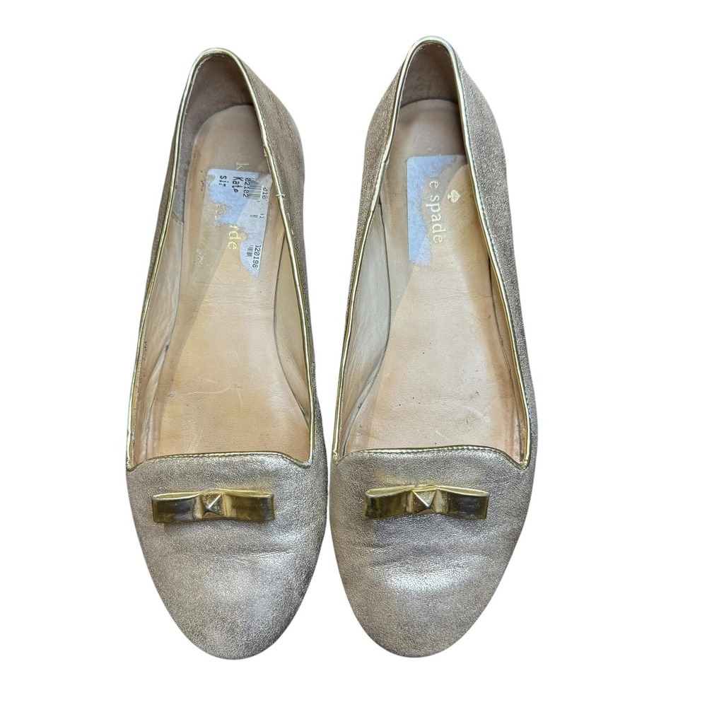 Kate Spade Shoes Womens Size 7.5 Gold Leather Bow Loafer Flats Slip On Casual